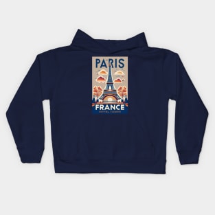 A Vintage Travel Art of the Eiffel Tower in Paris - France Kids Hoodie